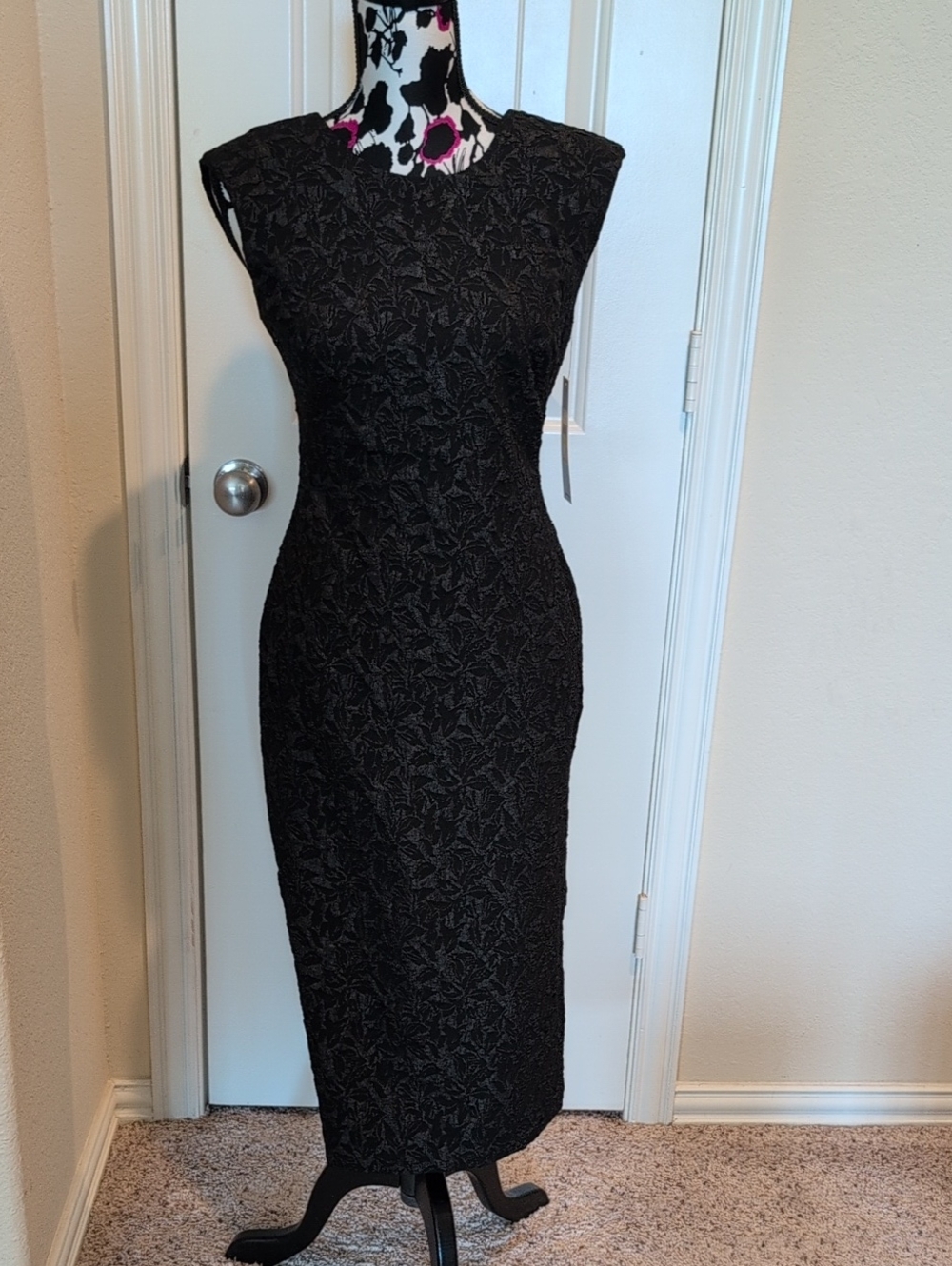 Calvin Klein Black Textured Long Sheath Dress Size 4 New With Tags